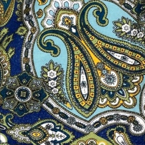 TALBOTS Blue and Green Paisley Empire Waist Stretchy Dress Large Petite L P - Picture 4 of 5